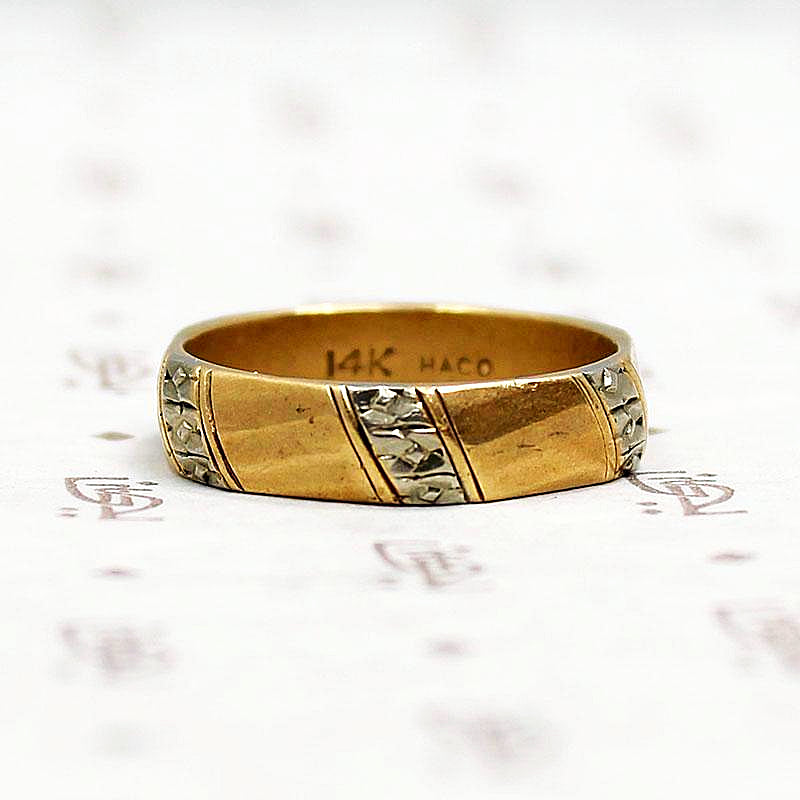 Handsome Gold Band with Forget Me Not Stripes