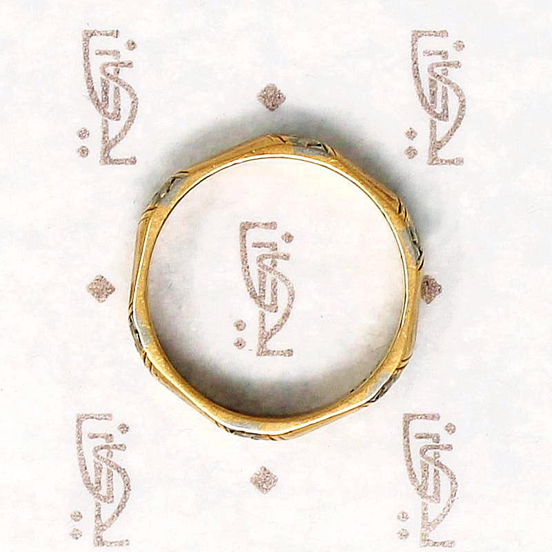 Handsome Gold Band with Forget Me Not Stripes