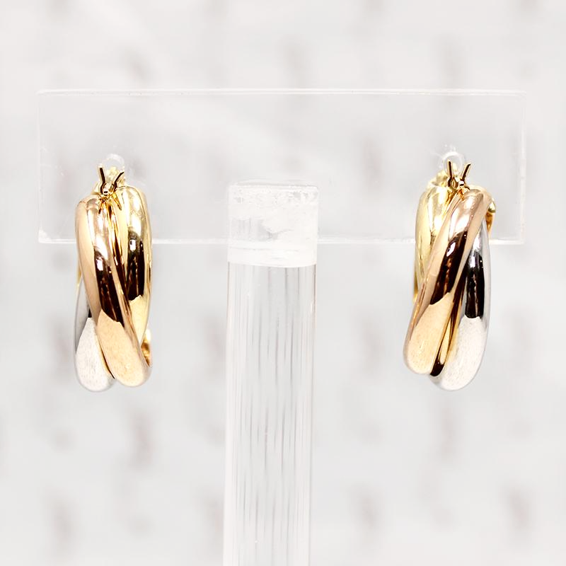 Tri Colored Twisted Tubes Hoop Earrings