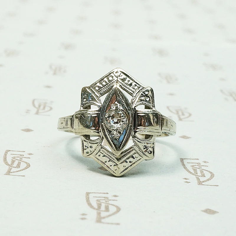 Sweet Art Deco White Gold & Diamond Ring