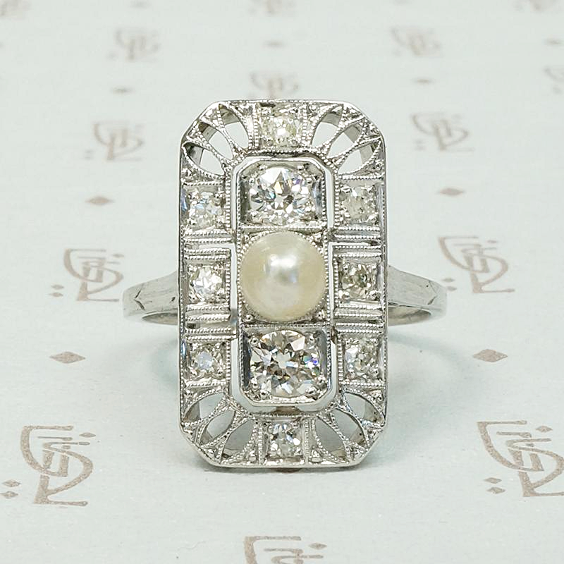 Edwardian Panel Pearl & Diamond Dream Ring