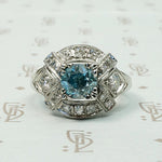 Icy Natural Blue Zircon & Diamond Palladium Ring