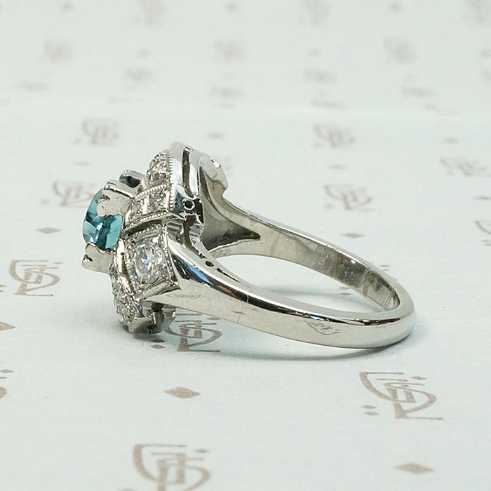 Icy Natural Blue Zircon & Diamond Palladium Ring