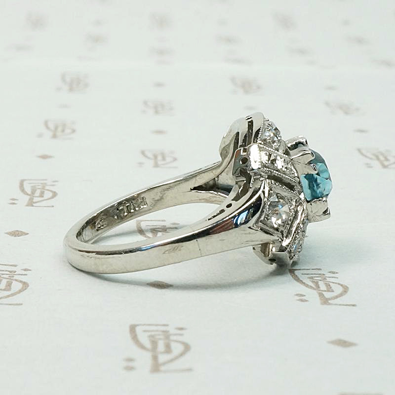 Icy Natural Blue Zircon & Diamond Palladium Ring