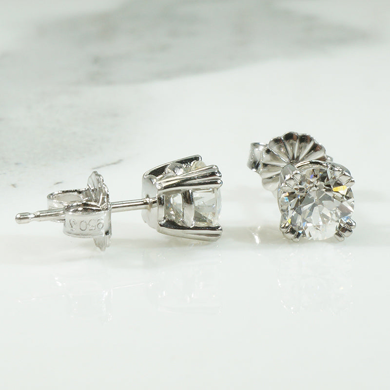 Old Euro Diamond Studs in Platinum