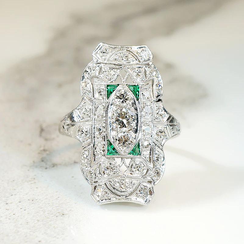 Delicious Edwardian Diamond & Emerald Dinner Ring