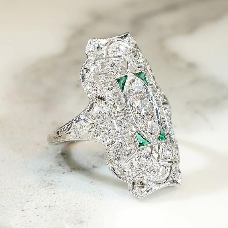 Delicious Edwardian Diamond & Emerald Dinner Ring
