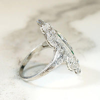 Delicious Edwardian Diamond & Emerald Dinner Ring