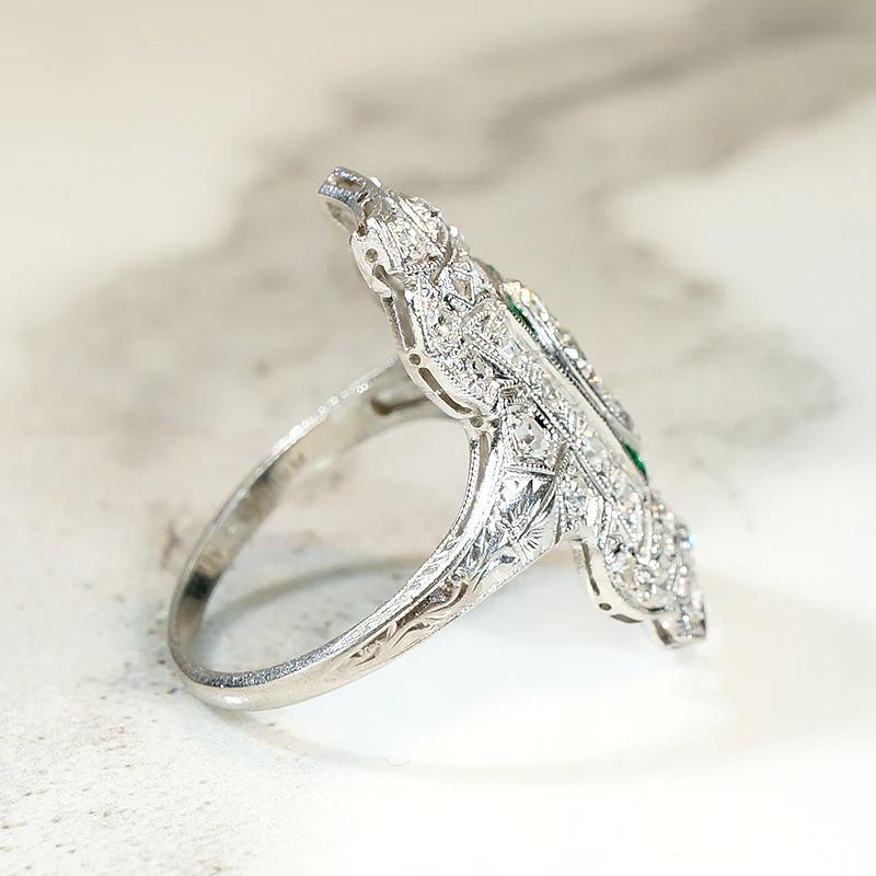 Delicious Edwardian Diamond & Emerald Dinner Ring