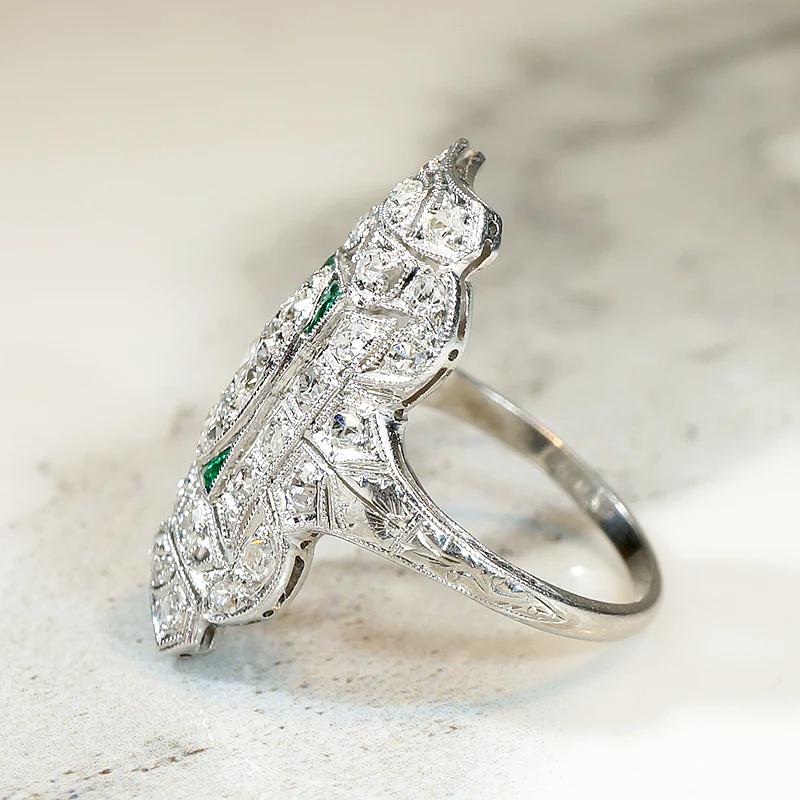 Delicious Edwardian Diamond & Emerald Dinner Ring