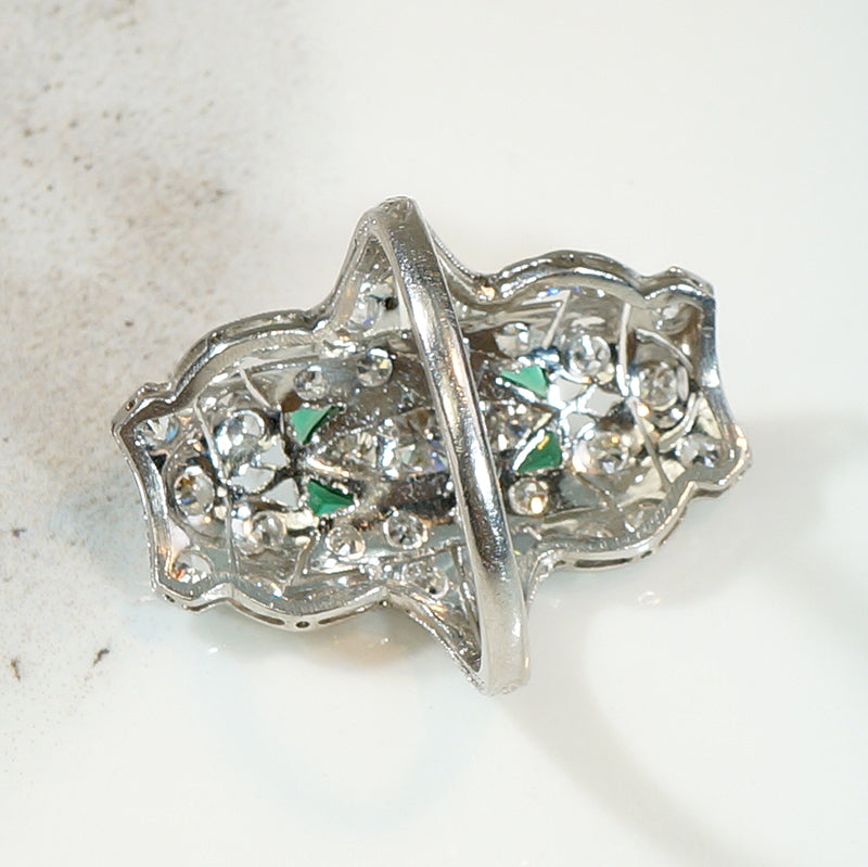 Delicious Edwardian Diamond & Emerald Dinner Ring