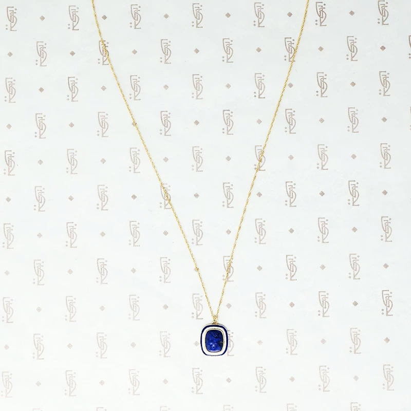 lapis cameo gold enamel necklace