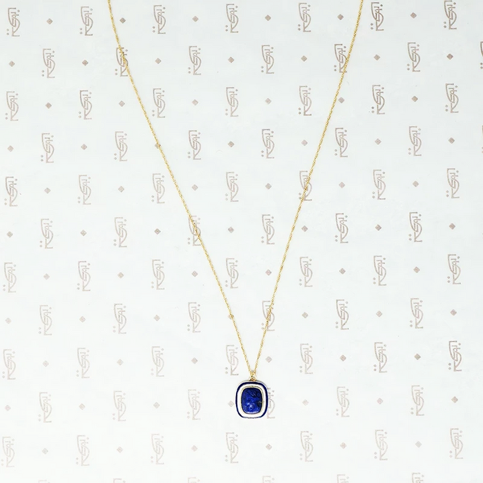 lapis cameo gold enamel necklace