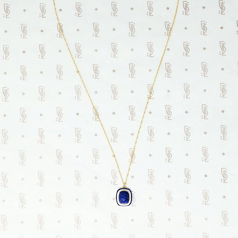 lapis cameo gold enamel necklace