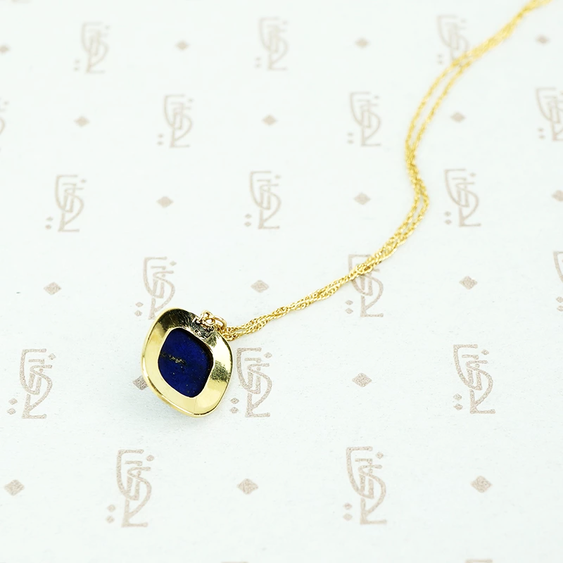 lapis cameo gold enamel necklace reverse