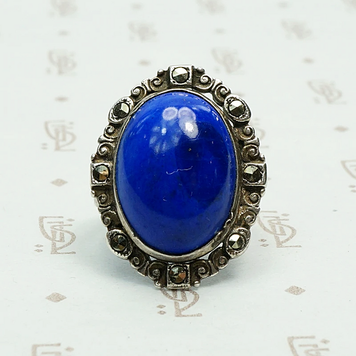 Stunning Blue Lapis and Marcasite Statement Ring