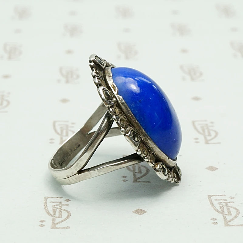 Stunning Blue Lapis and Marcasite Statement Ring