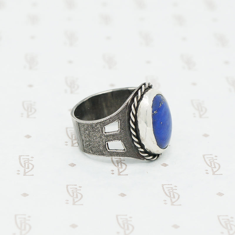 handmade lapis and sterling ring side view