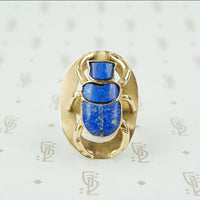Stunning Vintage Gold Egyptian Lapis Scarab Ring