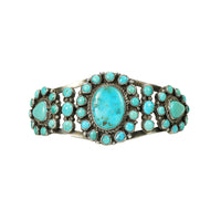 Native American Coin Silver Turquoise Cuff - Gem Set Love