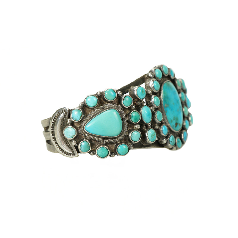 Native American Coin Silver Turquoise Cuff - Gem Set Love