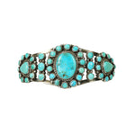 Native American Coin Silver Turquoise Cuff - Gem Set Love