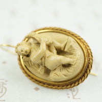 Antique Carved Lava Earrings with Cherubs