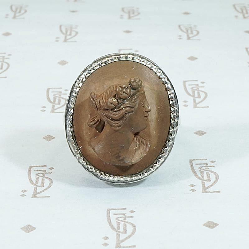 Romantic Lava Cameo in Engraved Silver Ring