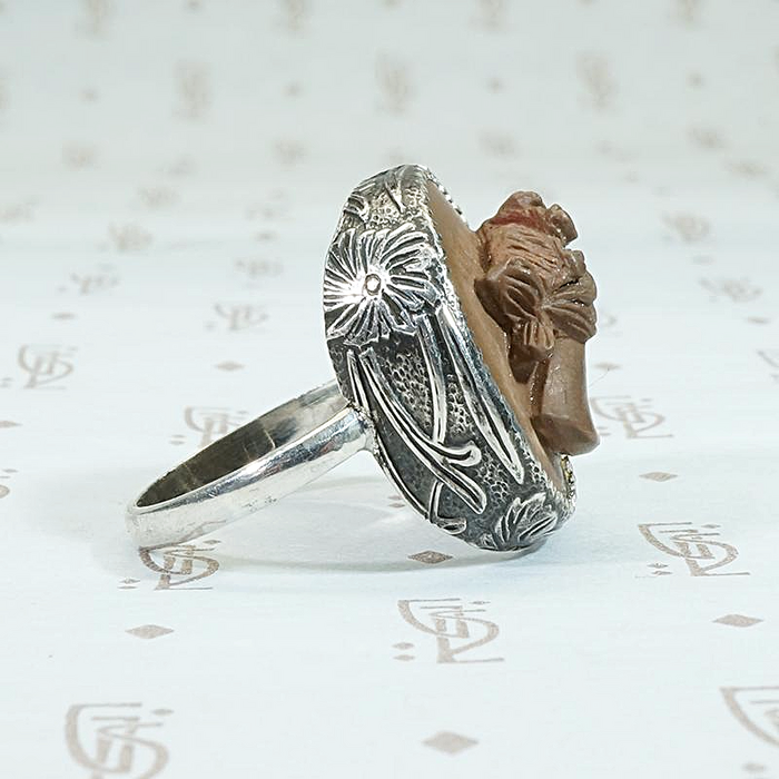 Romantic Lava Cameo in Engraved Silver Ring