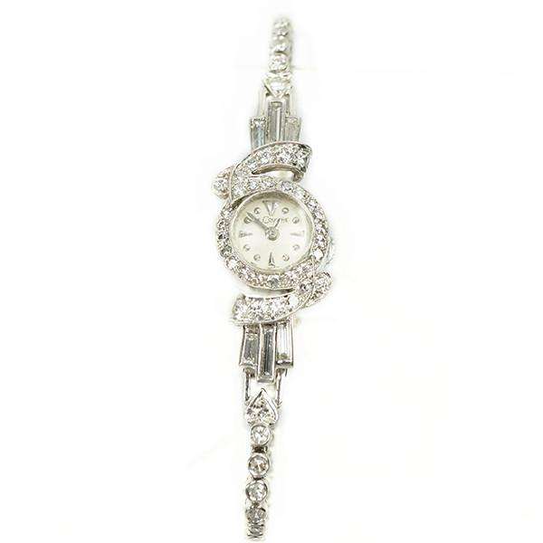 Le Coultré Petite Ladies wristwatch in Platinum with Diamond Bracelet