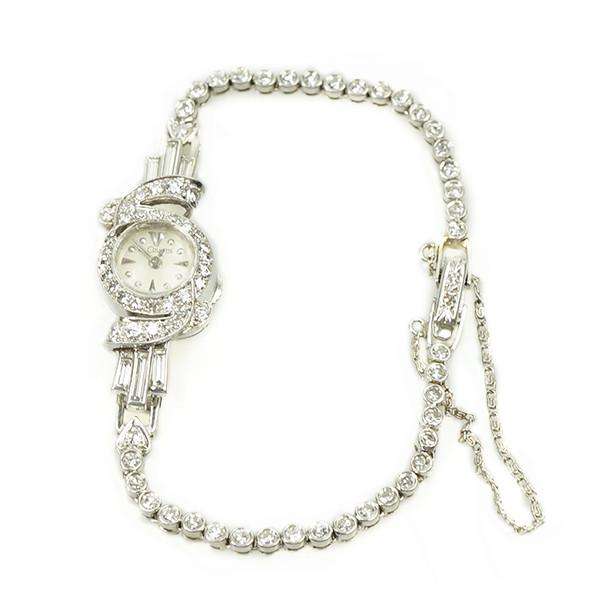 Le Coultré Petite Ladies wristwatch in Platinum with Diamond Bracelet