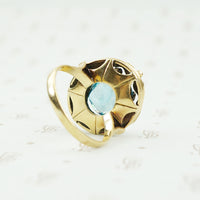 Vintage Green and Rose 18k Gold Blue Zircon Ring