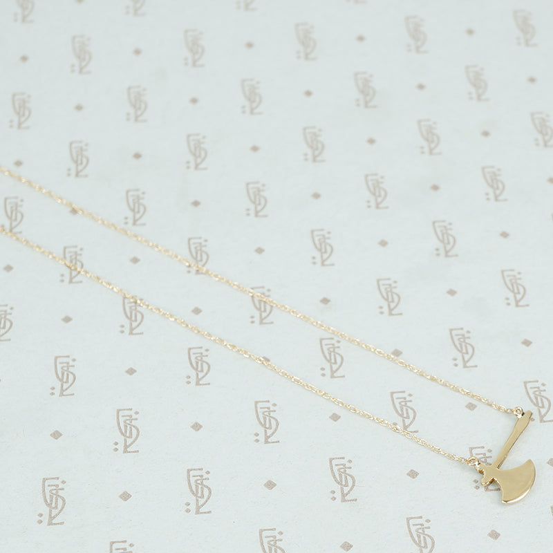 14k gold hatchet necklace back side