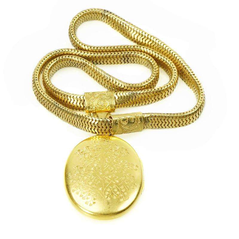 The Victorian Ginkgo Tree Locket on original mesh Chain 15k