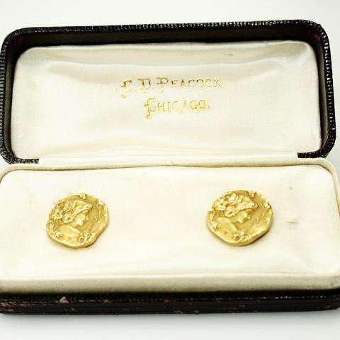 Signed 14k Carter & Gough Art Nouveau Cufflinks in Box