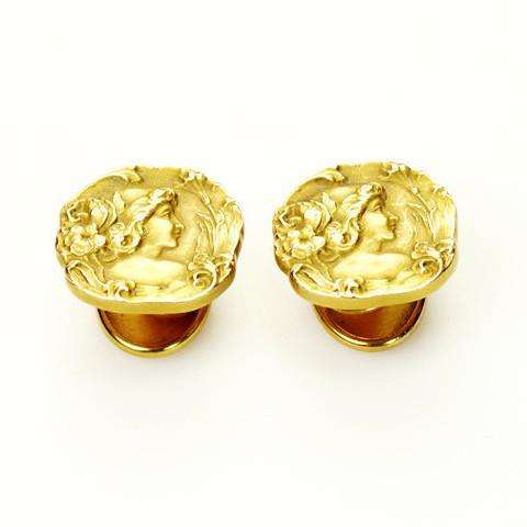 Signed 14k Carter & Gough Art Nouveau Cufflinks in Box