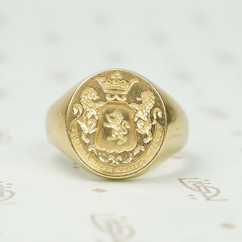 Heavy Gold Signet Ring Lion Passant Crowned