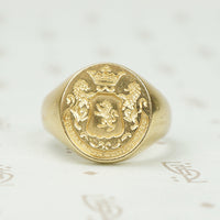 Heavy Gold Signet Ring Lion Passant Crowned