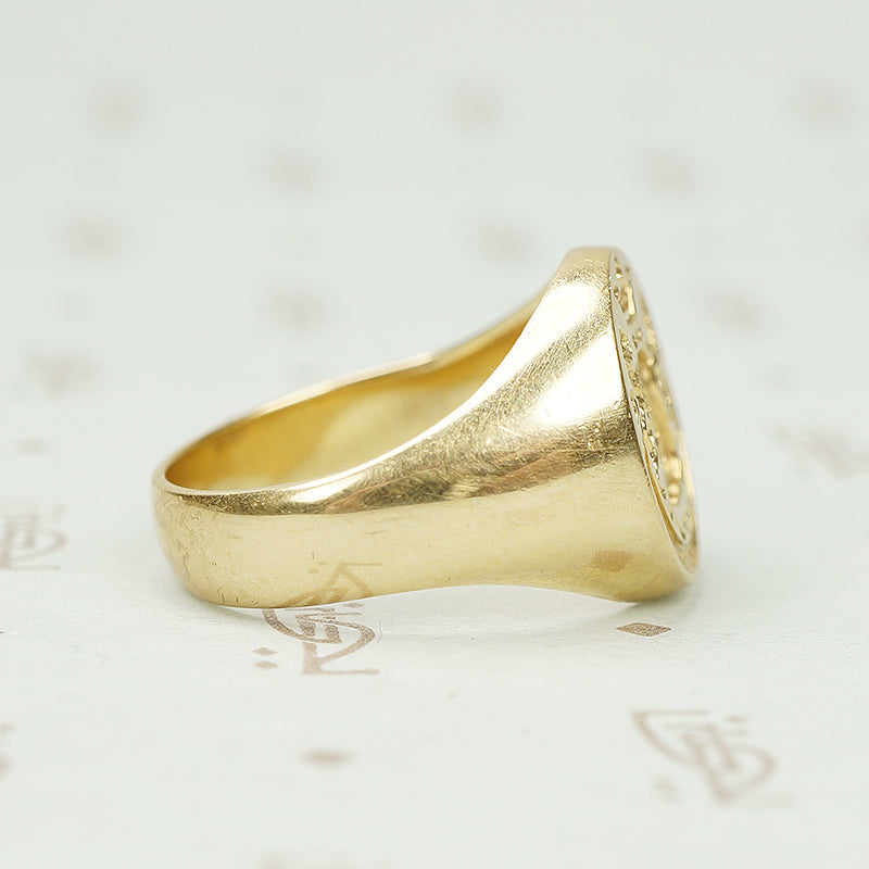 Heavy Gold Signet Ring Lion Passant Crowned