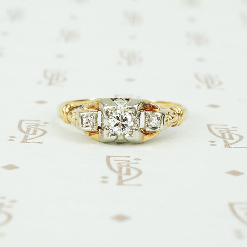 petite 2 tone diamond engagement ring circa 1930