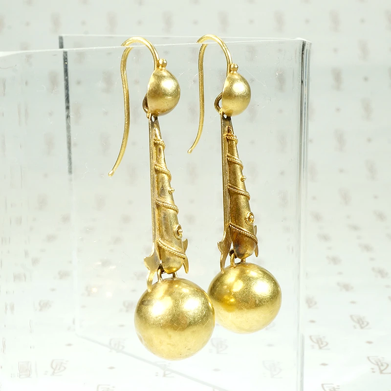 Etruscan Revival 15ct Gold Earrings with Lovely Movement