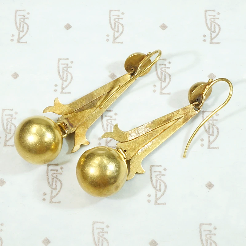Etruscan Revival 15ct Gold Earrings with Lovely Movement
