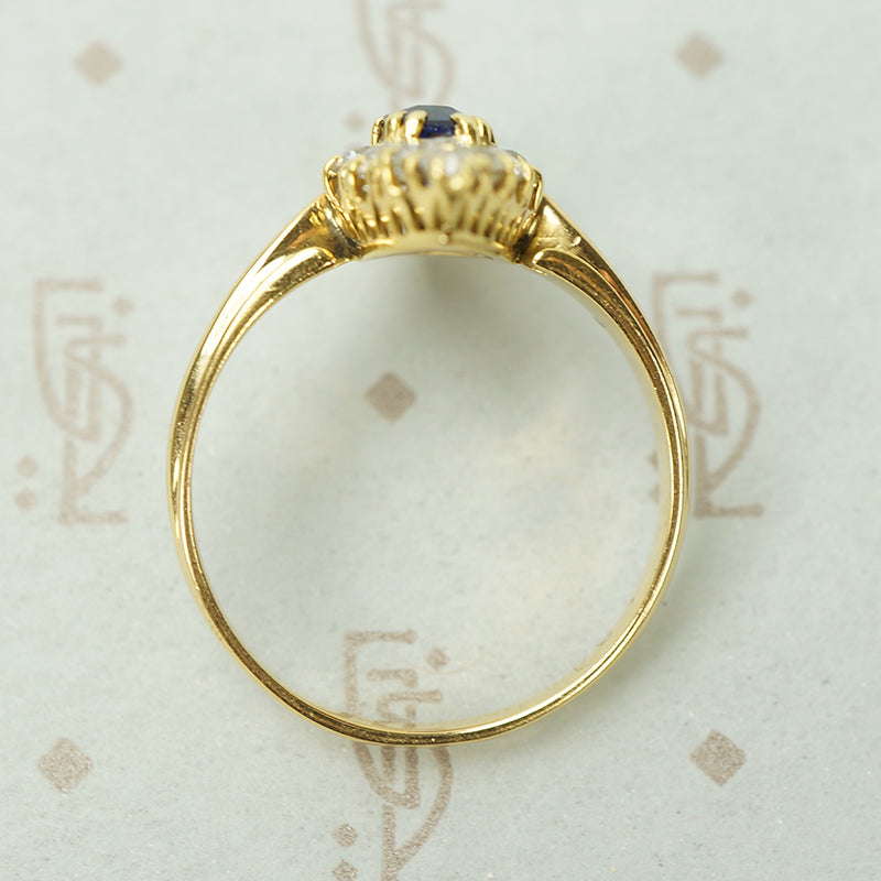 Victorian Navette Sapphire and Diamond Ring