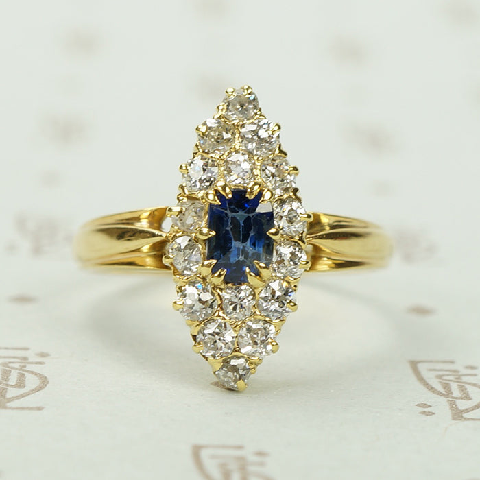 Victorian Navette Sapphire and Diamond Ring