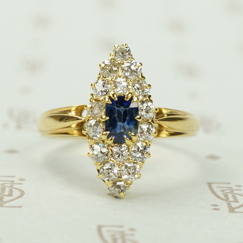 Victorian Navette Sapphire and Diamond Ring