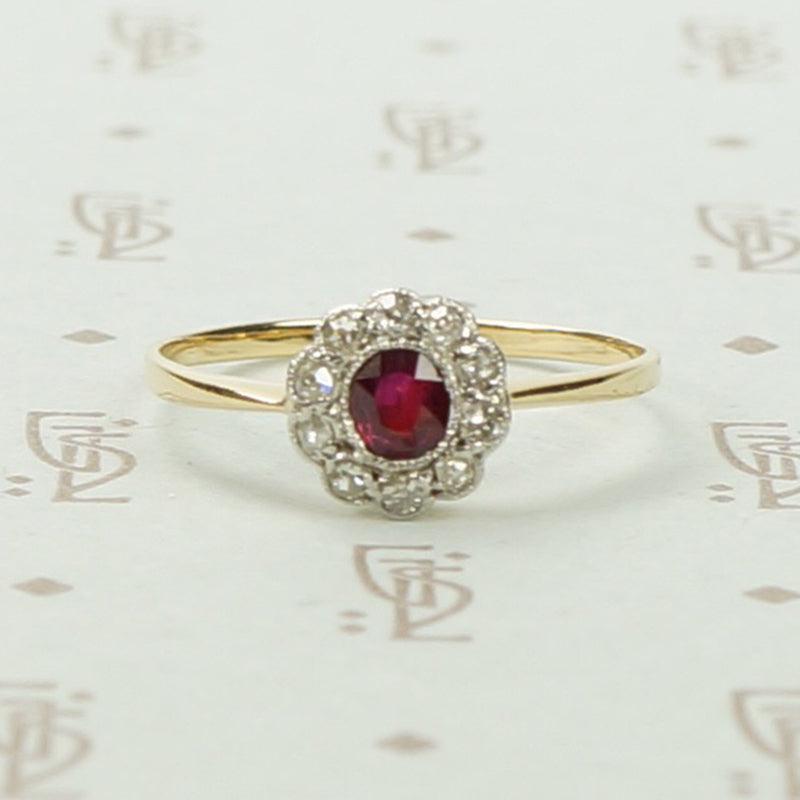 Sweet Ruby and Diamond Floral Cluster Ring