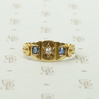 Charming Victorian Band in 18k Gold, Sapphires and Diamond