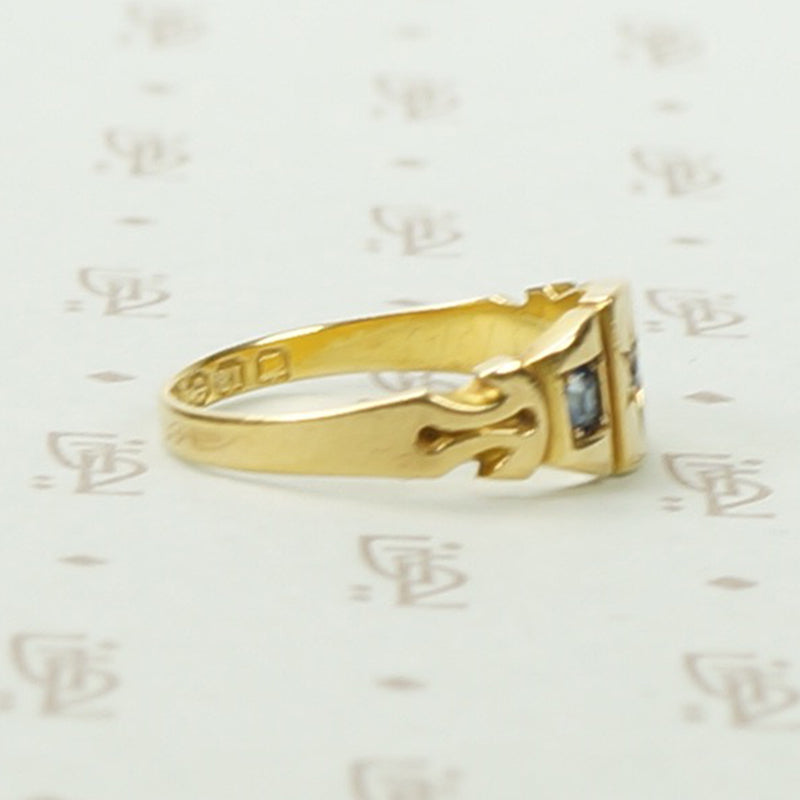 Charming Victorian Band in 18k Gold, Sapphires and Diamond