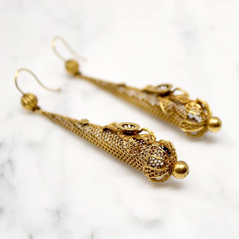 Fancy Pinchbeck Torpedo Earrings Early 19th Century
