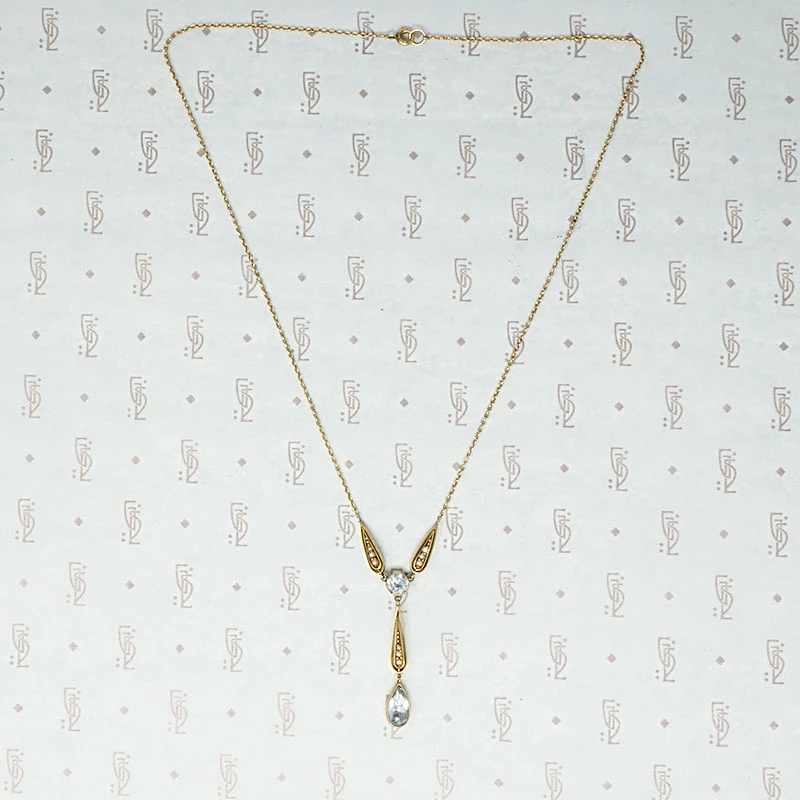 Charming Turn of the Century Aquamarine and Seed Pearl Necklace